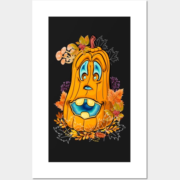 Retro spooky funny halloween and fall pumpkin Wall Art by FineArtMaster